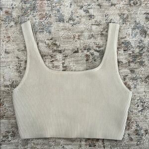 Aritzia Cream Ribbed Crop Tank Top